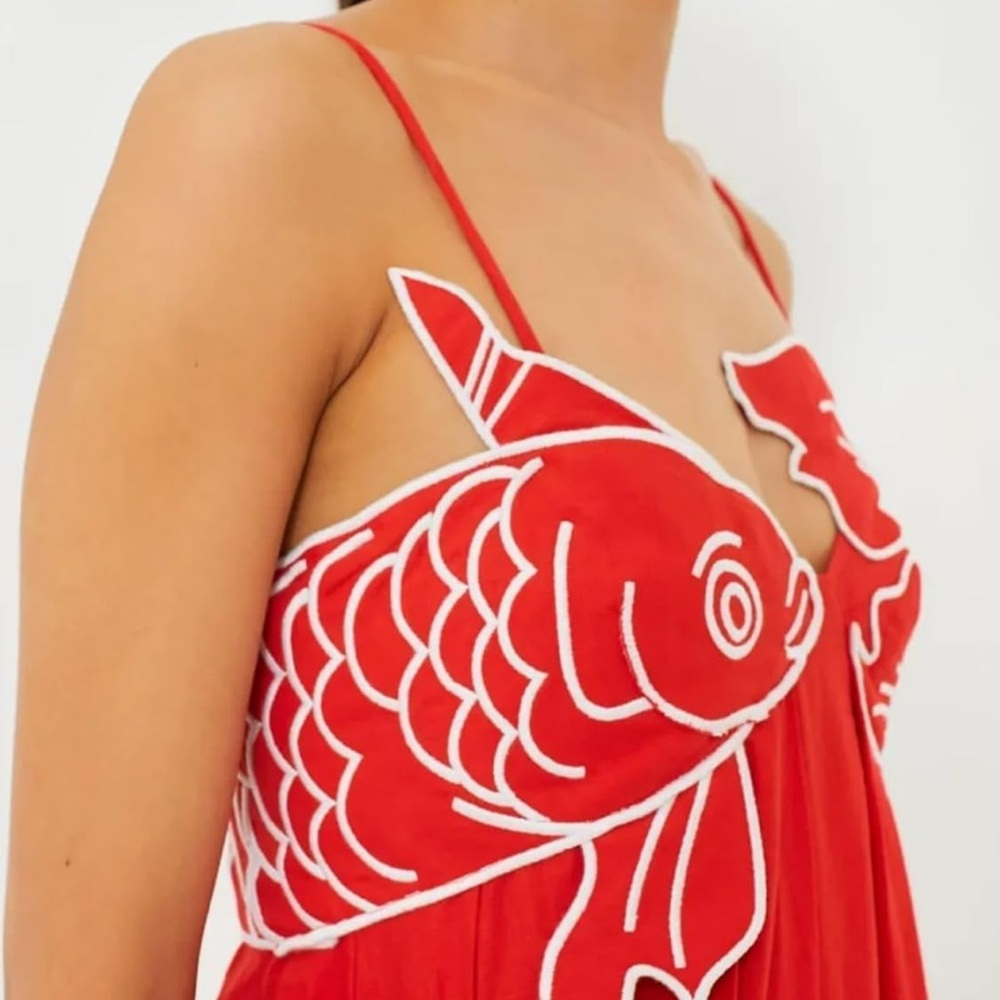 Red Fish Embroidered Dress